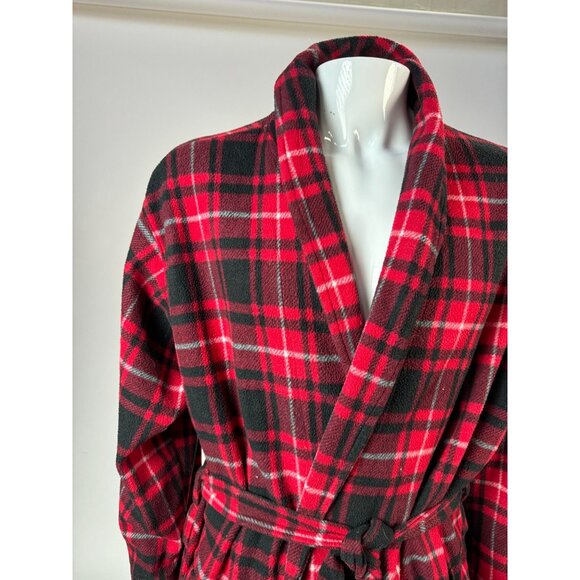 VTG 80s Fruit Of The Loom Mens Sleepwear Robe OS Red & Black Plaid 100% Polyeste - Picture 6 of 16